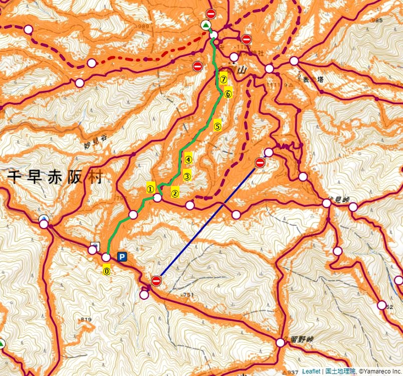 金剛山登山ルート。寺谷ルートマップ