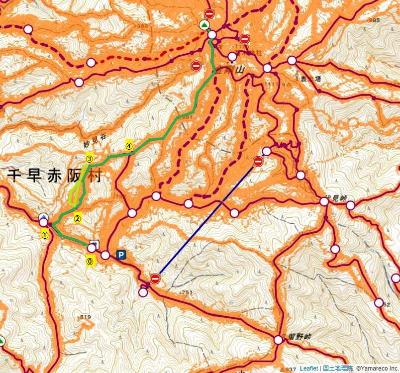 金剛山登山ルート。ババ谷ルートマップ