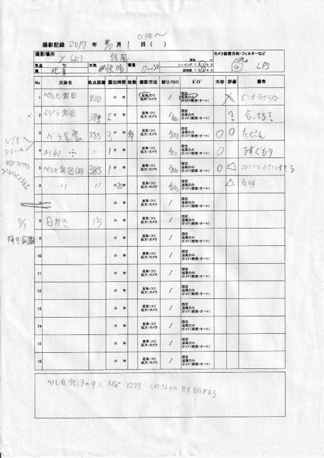 星空観望会　晴れの日アイテム　天体記録簿